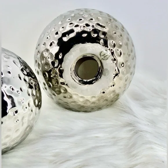 Torre & Tagus Decor Hammered Ceramic Decor Balls, Chrome, Set of Three (3) - Picture 2 of 8